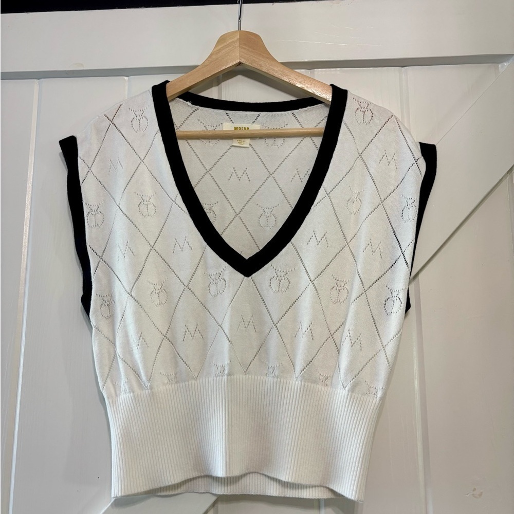 Maeve Anthropolgie Violette Icon Logo Vest Black White Preppy Academia Small - Picture 3 of 8